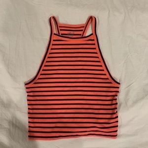 cropped pink and navy striped tank top